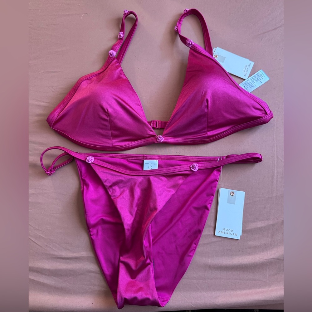 Good American Pink Satin Bikini Set // Bottoms Size Large // Top XL